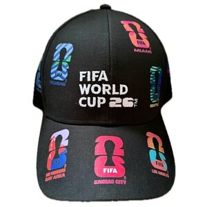 FIFA World Cup 26 Host Cities Baseball Cap Black Soccer Hat All Cities NWT